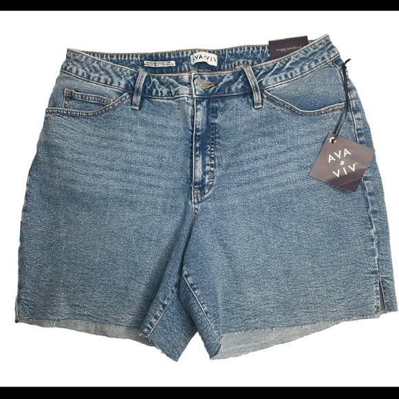 Women's High Rise Relaxed Bermuda Jean Shorts 7” Inseam Ava & Viv Plus Sizes - Picture 1 of 16